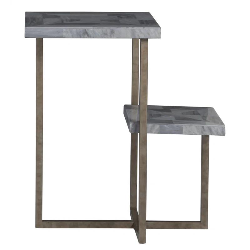 Silver Rectangular Stone and Metal Tiered Table