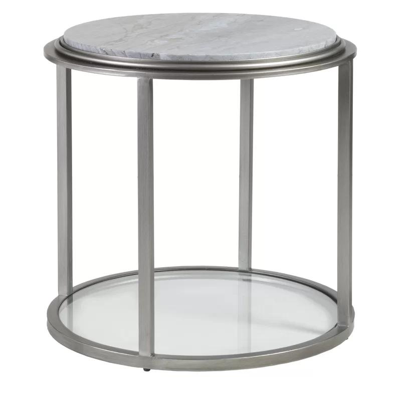 Treville 26" Transitional Silver Round End Table with Glass Bottom