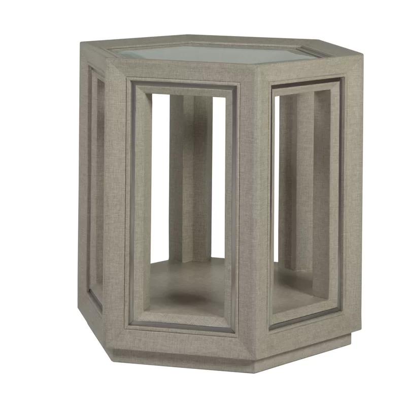 Contemporary Gray Hexagonal Wood & Glass End Table 22.50"