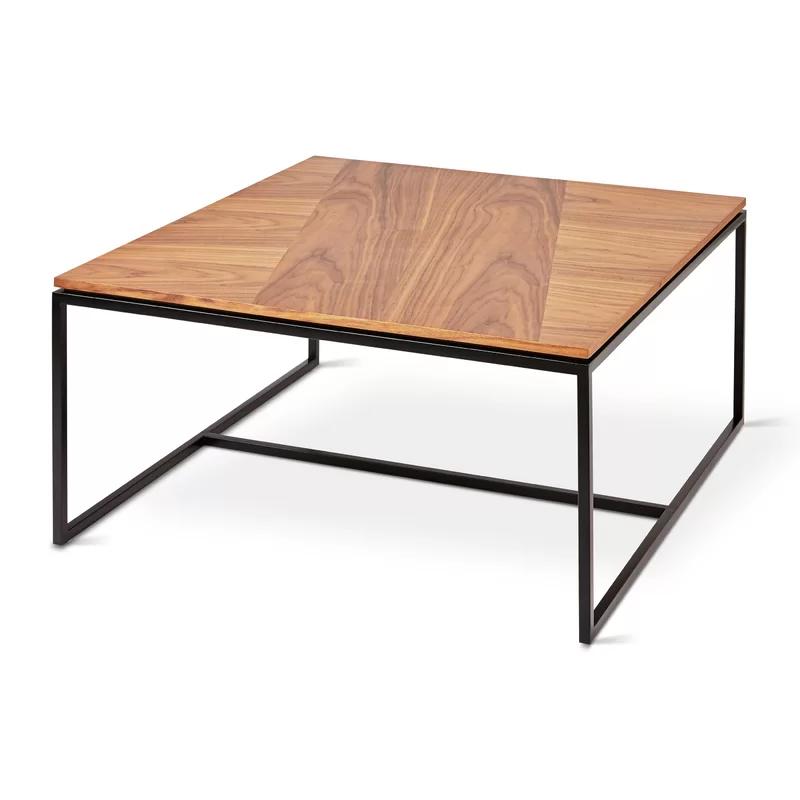 Tobias Minimalist Walnut Wood Square Coffee Table with Steel Base