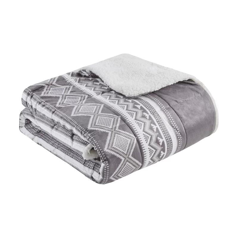 Luxurious Fleece and Faux Fur Reversible Throw Blanket, 50"x70", Gray