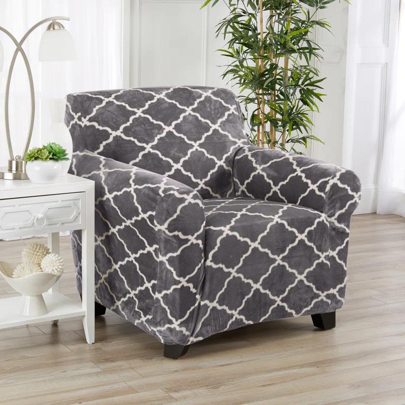 Lux Velvet Plush Grey Armchair Stretch Slipcover