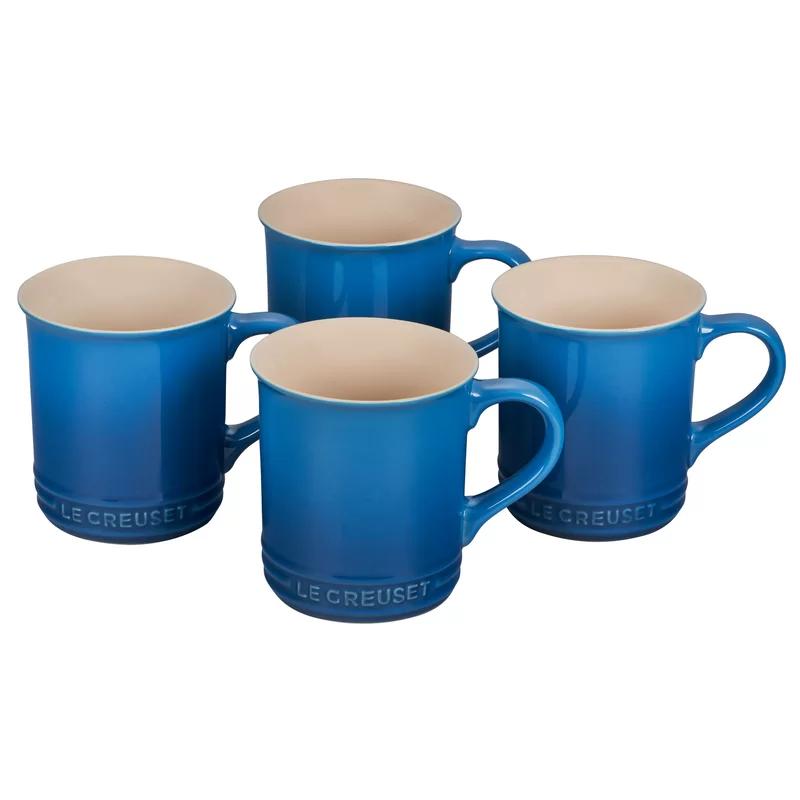 Marseille Blue Ceramic Round Mugs, Set of 4