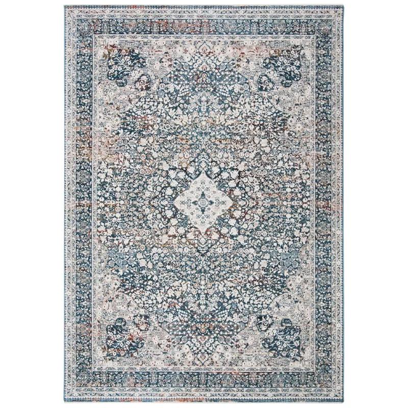 Ivory and Blue Hand-knotted Synthetic 5'3" x 7'6" Area Rug