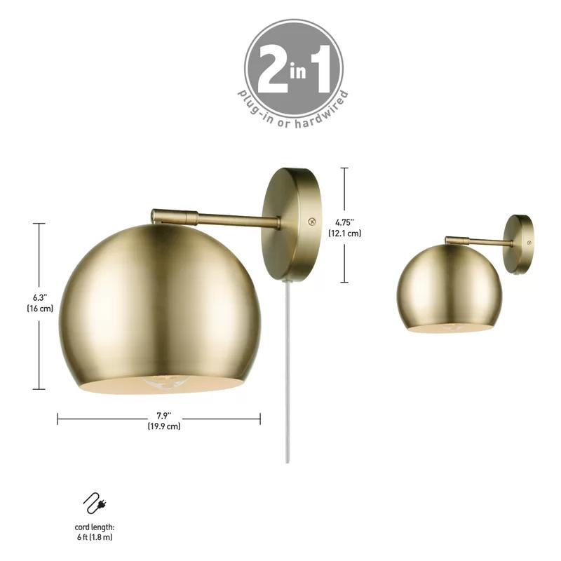 Matte Brass Plug-In Wall Sconce with Round Shade