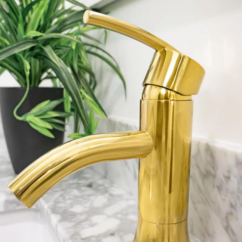 Elegant Waverly 7" Brushed Gold Single-Handle Low Arc Bathroom Faucet