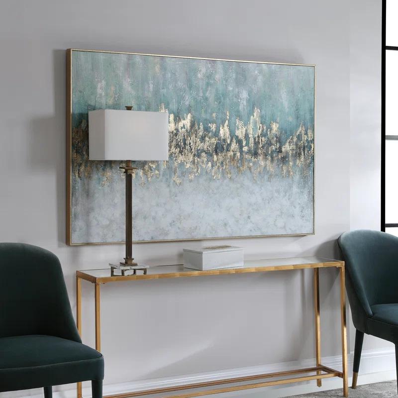 Modern Abstract Blue, Gray, and Gold Canvas Artwork 61"x41"