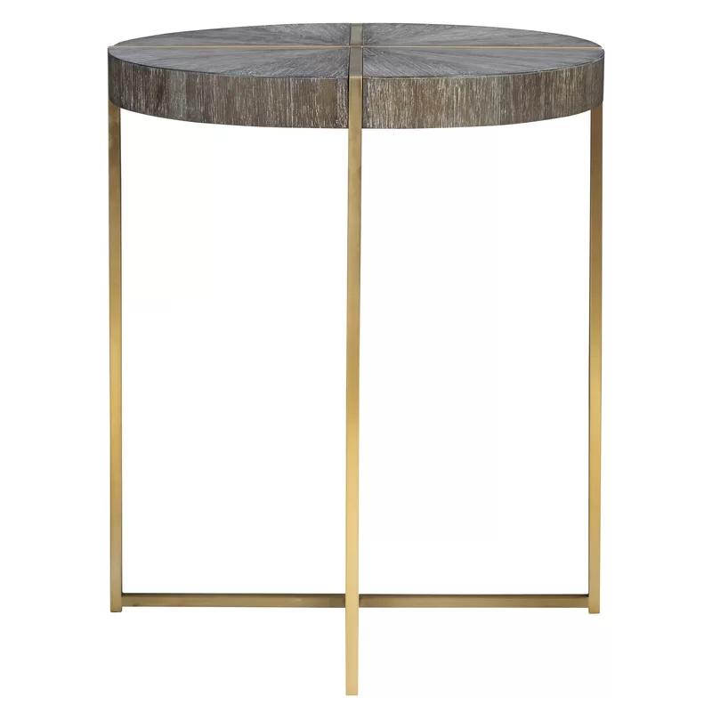 Contemporary Taja 24" Round Accent Table in Dark Walnut and Brushed Brass