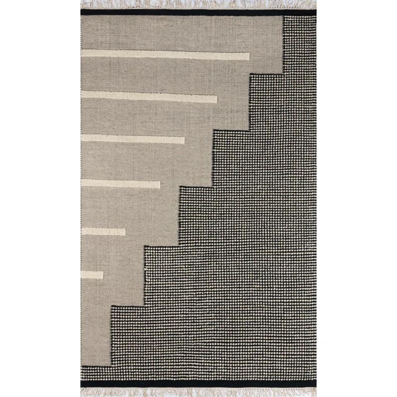 Handwoven Black Geometric Flat Wool Rug 3'6" x 5'6"