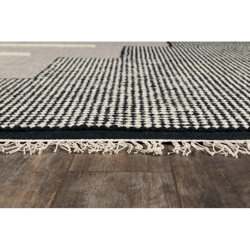 Handwoven Black Geometric Flat Wool Rug 3'6" x 5'6"