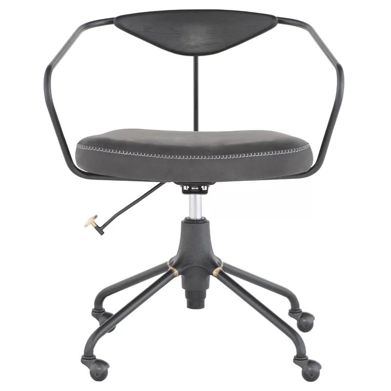 Contemporary Black Leather and Metal Arm Chair with Adjustable Settings