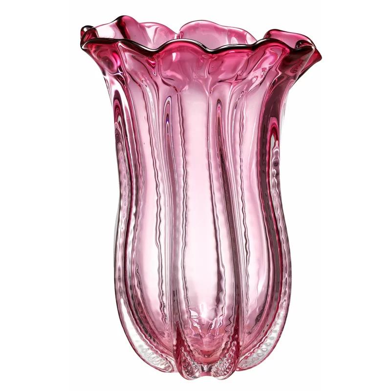 Caliente Modern Hand-Blown Pink Glass Table Vase