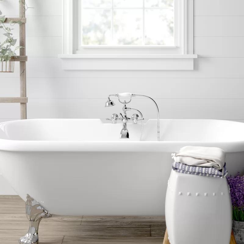 Elegant Chrome Polished Nickel Floor-Mounted Tub Faucet with Handshower