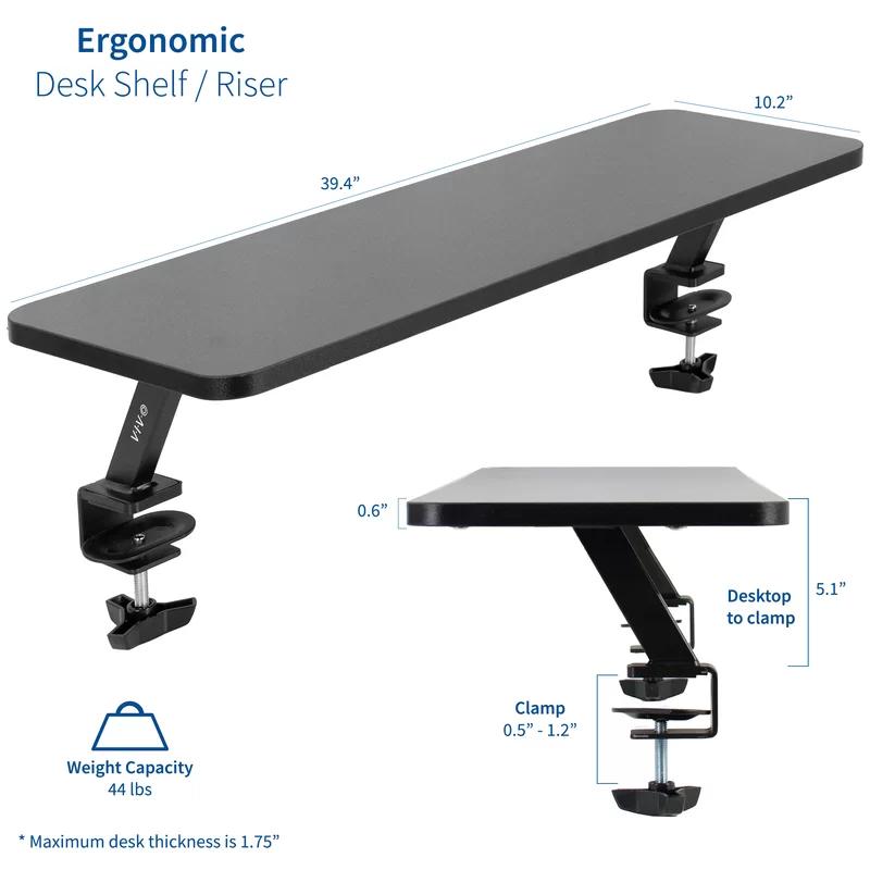 VIVO Ergonomic 40" Black Desk Shelf Riser with Steel C-Clamps