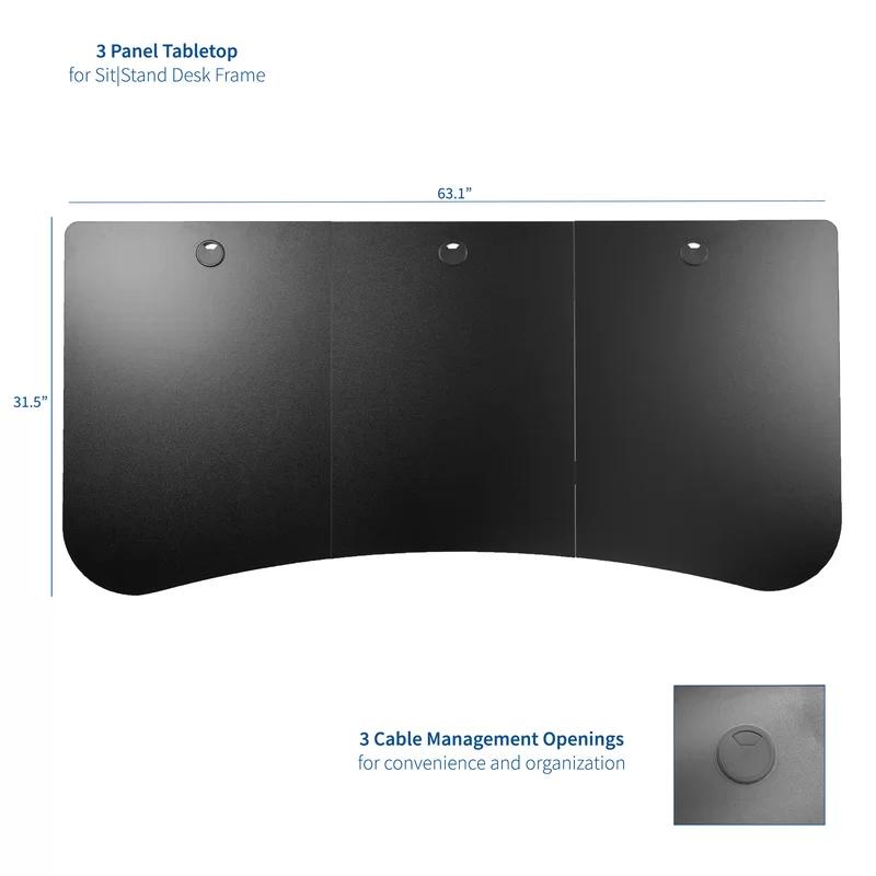 Vivo Adjustable 3-Panel Black Particle Board Desk Surface