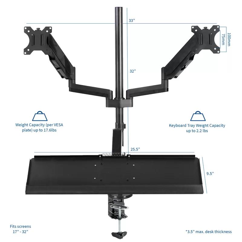 ErgoFlex Black Steel Dual Monitor Sit-Stand Workstation, 32" Max Screen