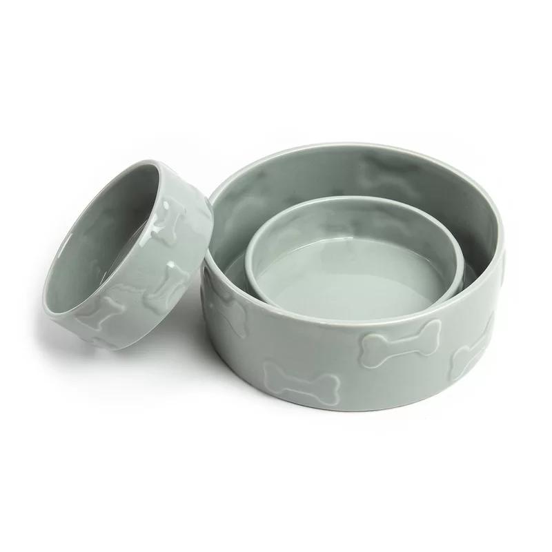 Large Blue Ceramic Anti-Skid Pet Bowl with Bone Design