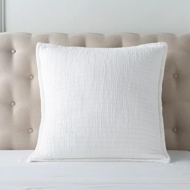 White Cotton Euro Sham with Gridlike Weave
