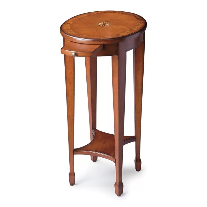 Arielle Olive Ash Burl Round Wood Accent Table with Inlaid Design