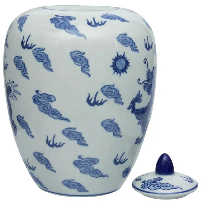 11" Dragon Blue & White Porcelain Vase Jar