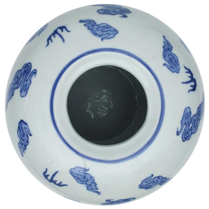 11" Dragon Blue & White Porcelain Vase Jar
