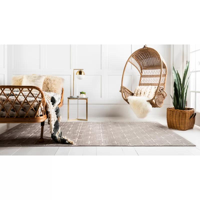 Uptown Brown Geometric 9' x 12' Easy-Care Synthetic Rug