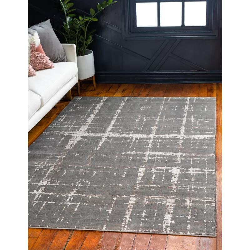 Reversible Easy-Care Gray Stripe Synthetic Rug 4' x 6'