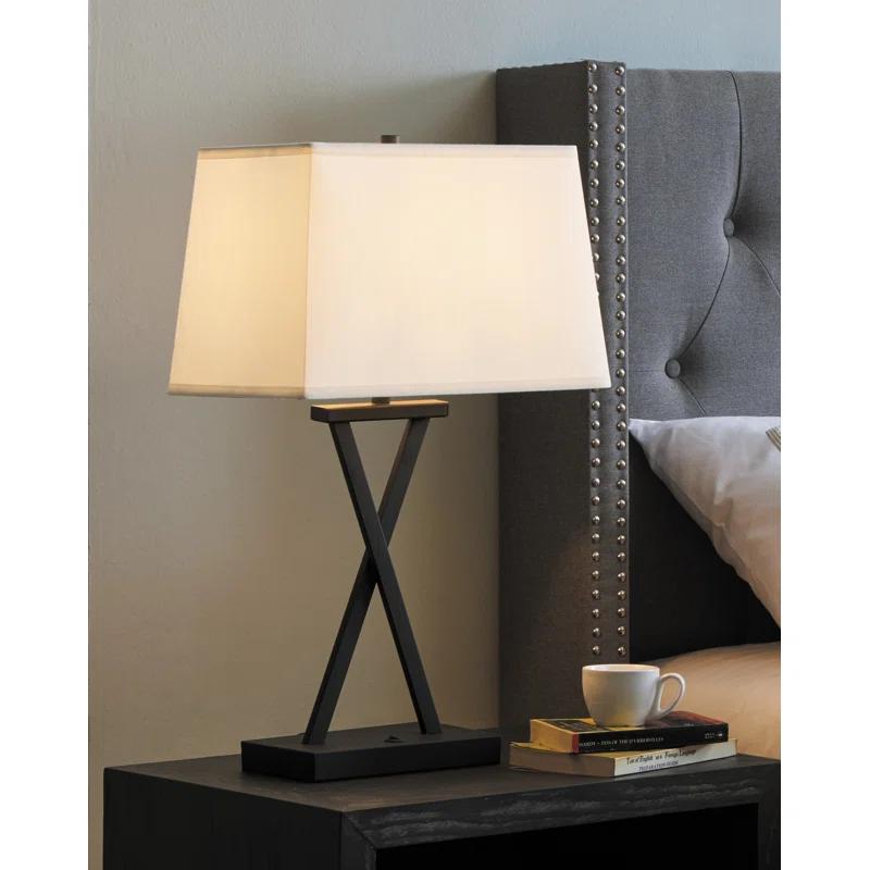 Maisie Black Crossing Lines USB Table Lamp Set of Two