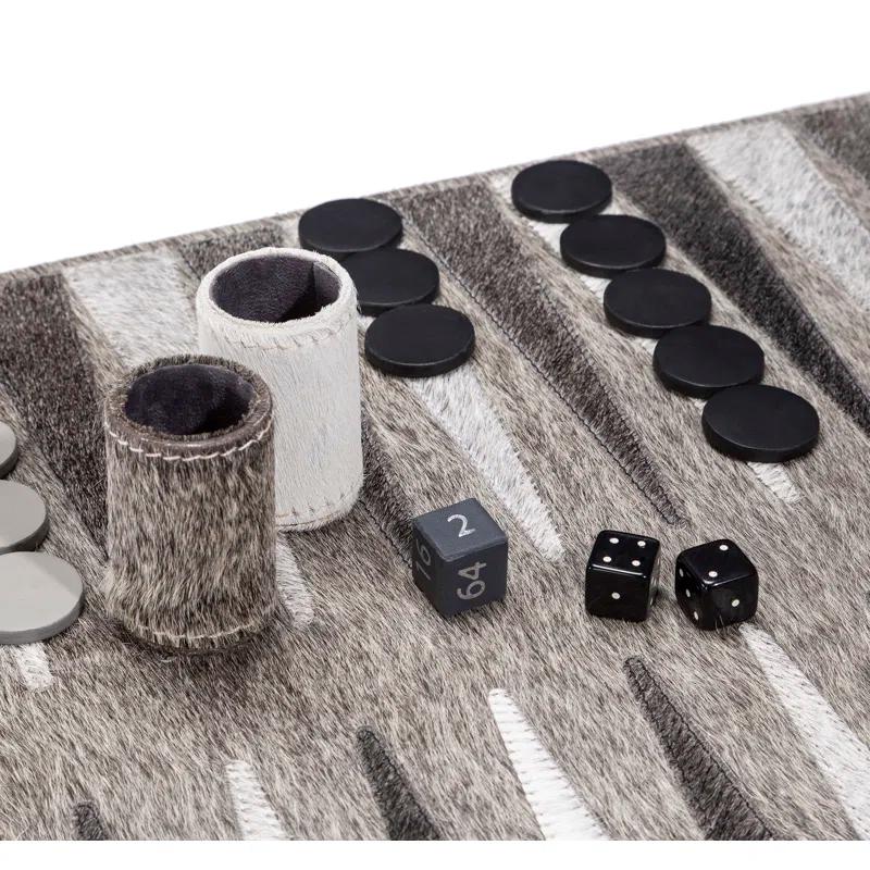 Hampton Black and Gray Leather Backgammon Board Game Set