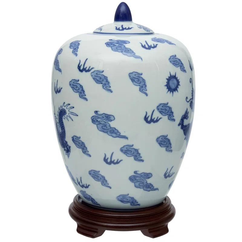 11" Dragon Blue & White Porcelain Vase Jar