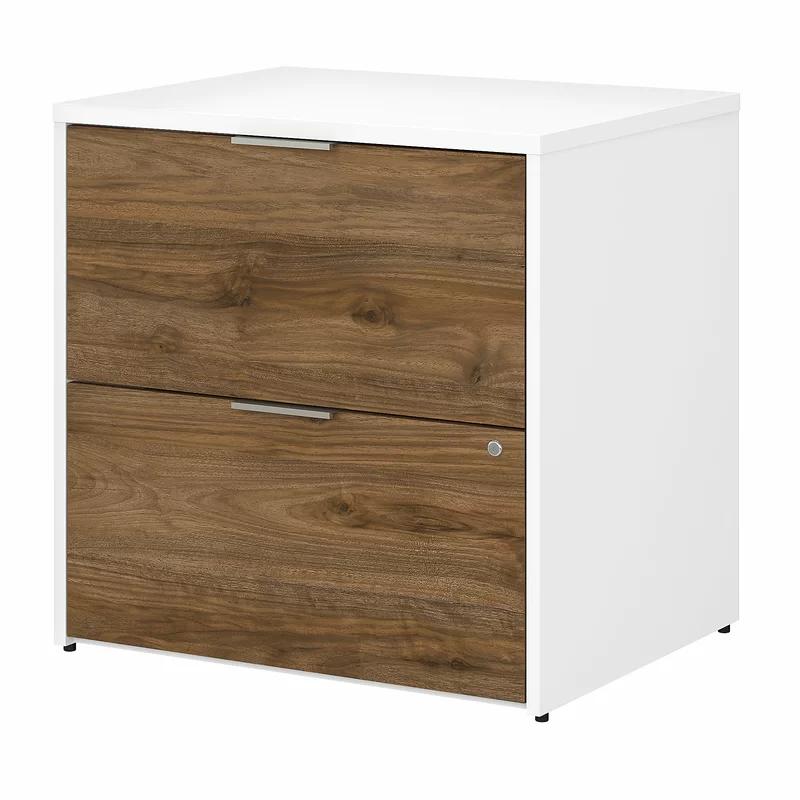Jamestown 30'' White and Walnut Lockable 2-Drawer Lateral File Cabinet
