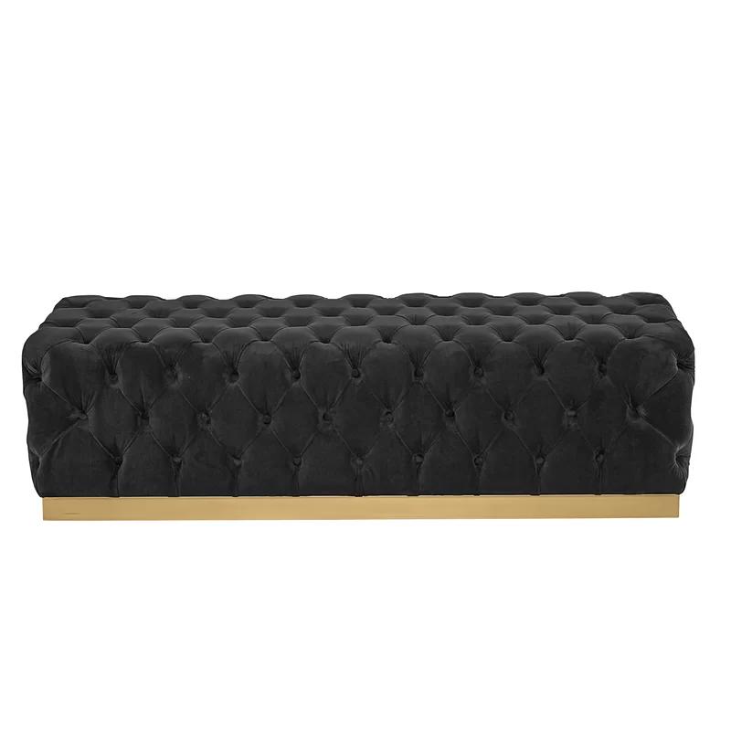 Babette 61'' Black Upholstered Bench with Burnished Brass Base