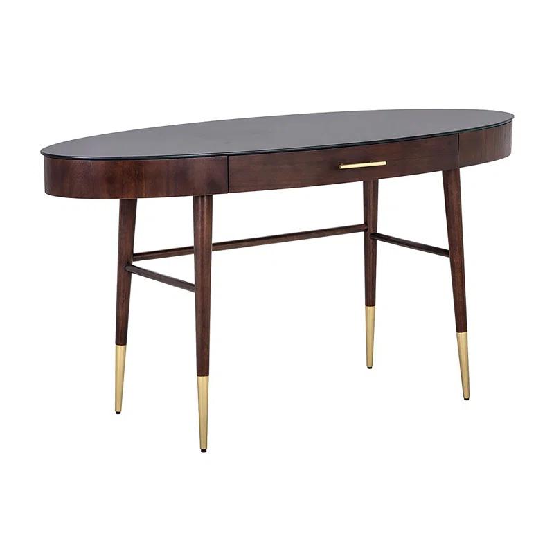 Transitional Black Wood Home Office Desk with Drawer