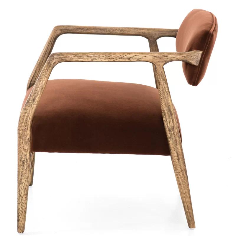 Edith Rustic Oak Wood Frame Velvet Upholstered Arm Chair