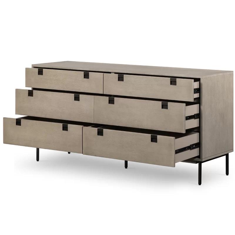 Contemporary Carly Double 6-Drawer Dresser in Grey Wash