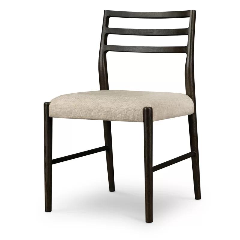 Light Carbon Upholstered Linen Ladderback Side Chair