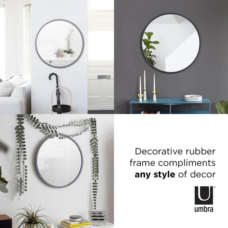 Round White Wood Wall Mirror with Rubber Frame