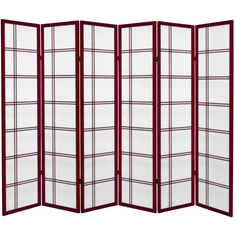 Spruce Wood and Fabric 6-Panel Folding Room Divider in Rosewood