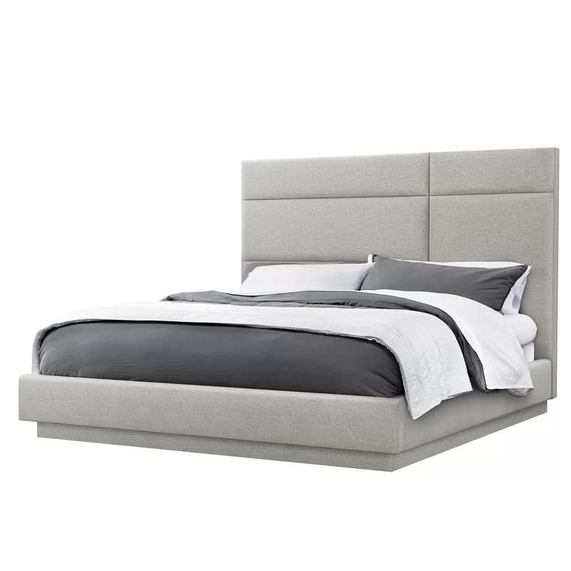 Quadrant King Size Pure Gray Linen Upholstered Platform Bed