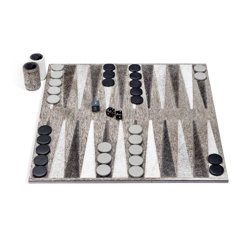 Hampton Black and Gray Leather Backgammon Board Game Set