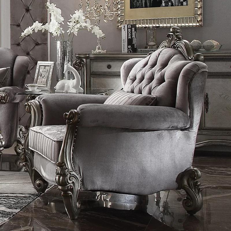 Versailles Antique Platinum Velvet Accent Chair