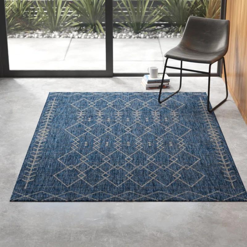 Villa Monaco 6'7" x 9'6" Blue Geometric Synthetic Rug