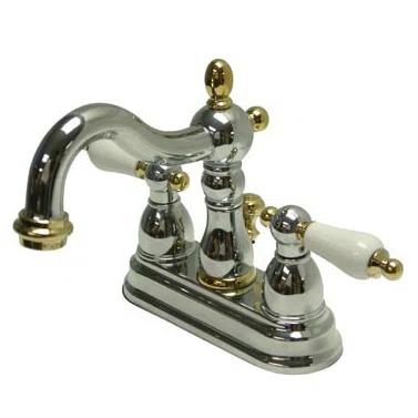 Kingston Brass Heritage Two-Handle 3-Hole Deck Mount 4" Centerset Bathroom Faucet with Plastic Pop-Up