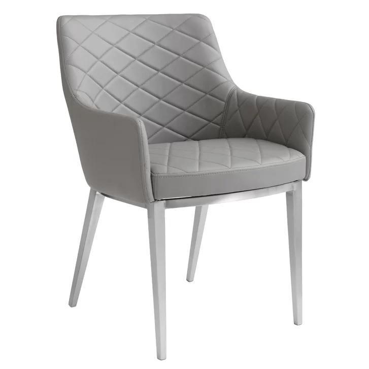 Chase Transitional Diamond-Tufted Faux Leather Armchair in Gray