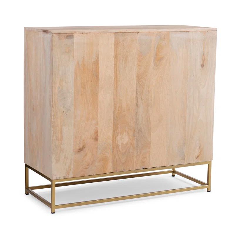 Janie Geometric Gold-Finish Rattan 2-Sliding Door Cabinet