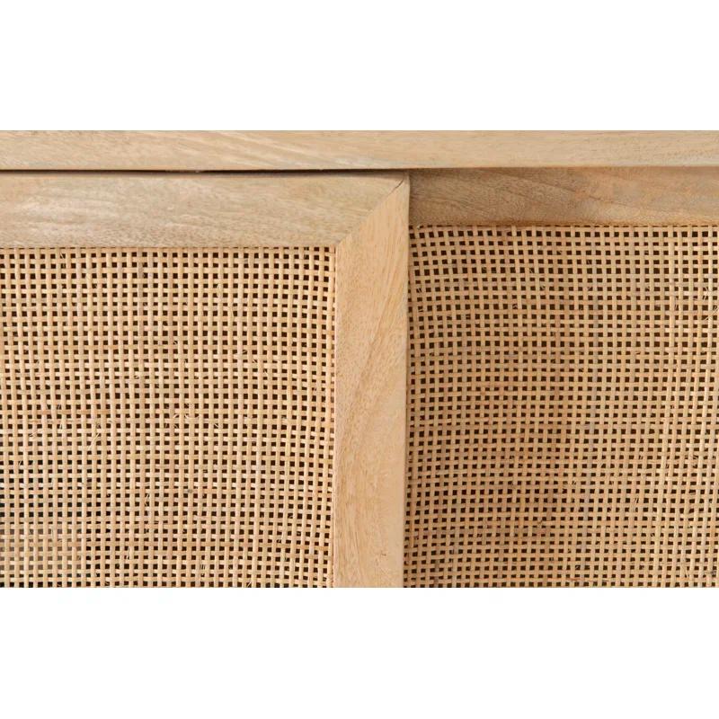 Janie Geometric Gold-Finish Rattan 2-Sliding Door Cabinet