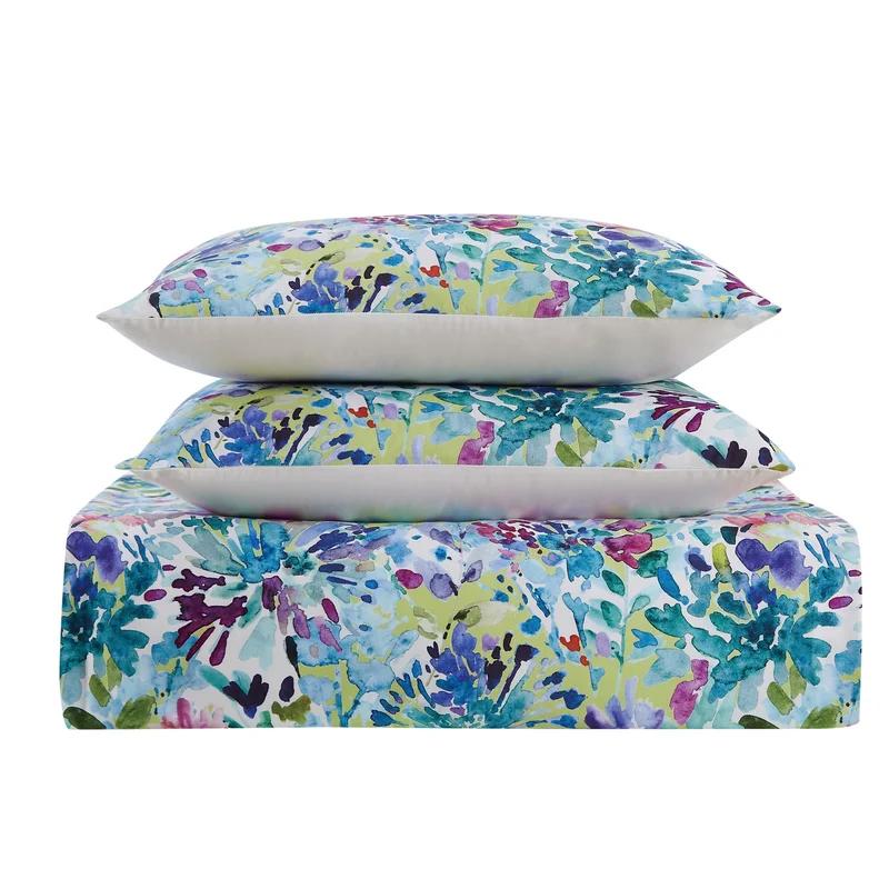 Full/Queen Multicolor Cotton Floral Duvet Cover Set