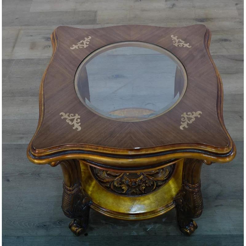 Mahogany and Glass Square End Table with Storage