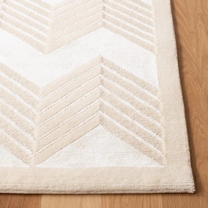 Champagne Elegance Hand-Knotted Stripe Wool-Viscose Blend Area Rug