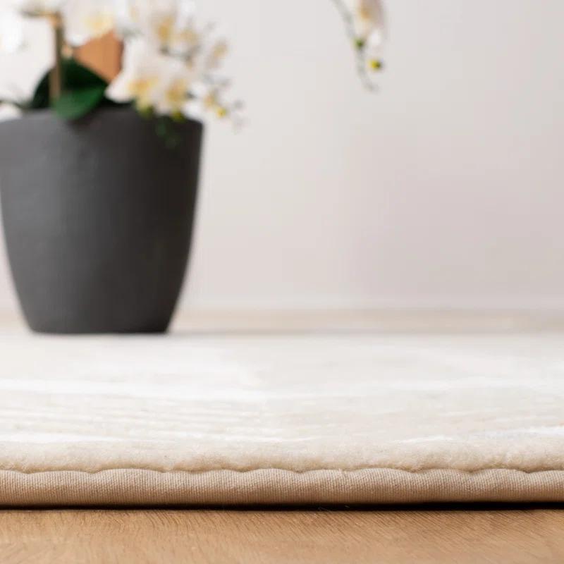 Champagne Elegance Hand-Knotted Stripe Wool-Viscose Blend Area Rug